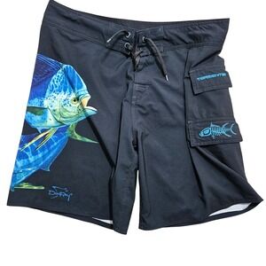 Tormenter Don Ray Mahi Mahi Fishing Board Short Men 36 Black Graphic Swim Trunks